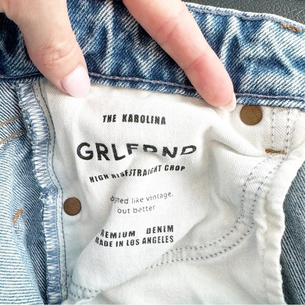 GRLFRND Women’s Karolina Jeans High Rise Straight Crop Larchmont W/ Rips 25 - Picture 8 of 10